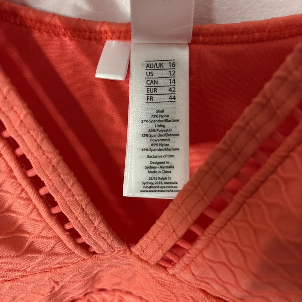 Sea Level Australia Womens Size US 12 One Piece Swimsuit Coral